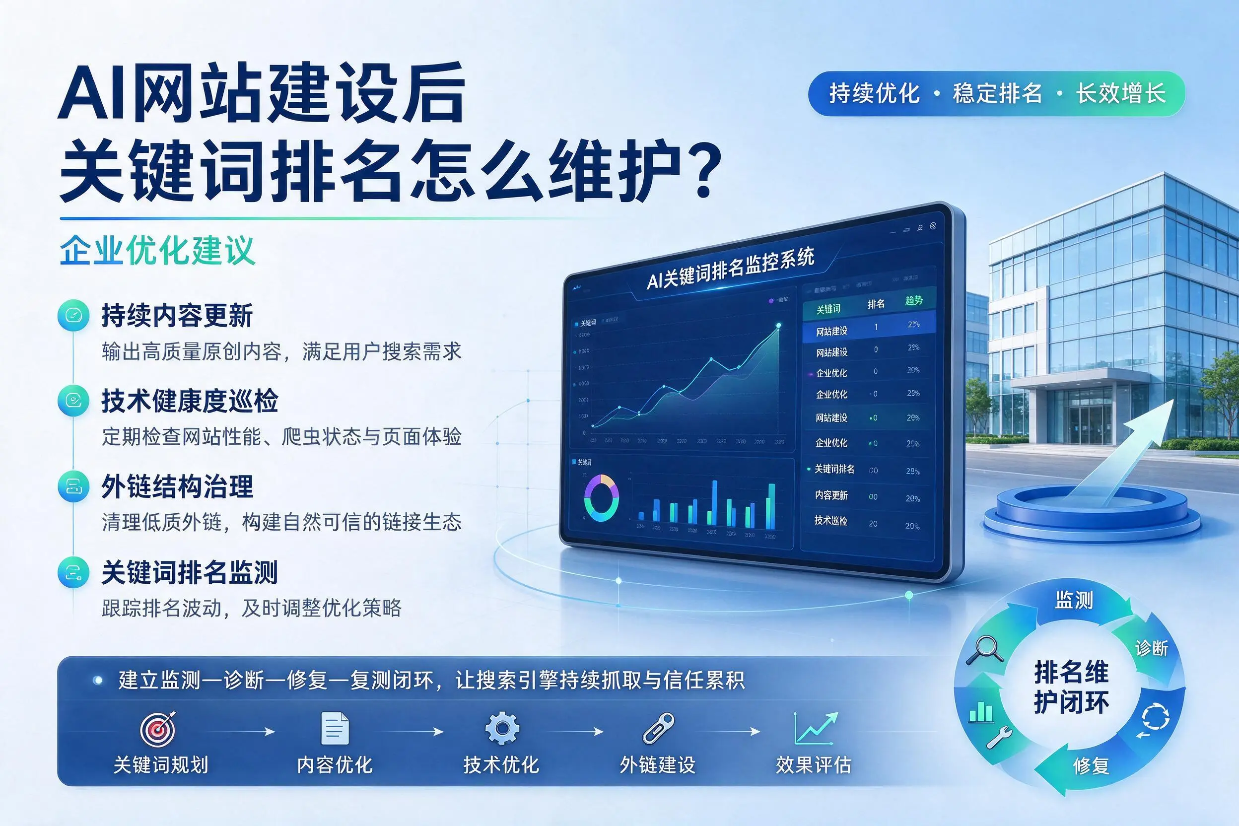AI网站建设后关键词排名怎么维护？拉萨企业优化建议